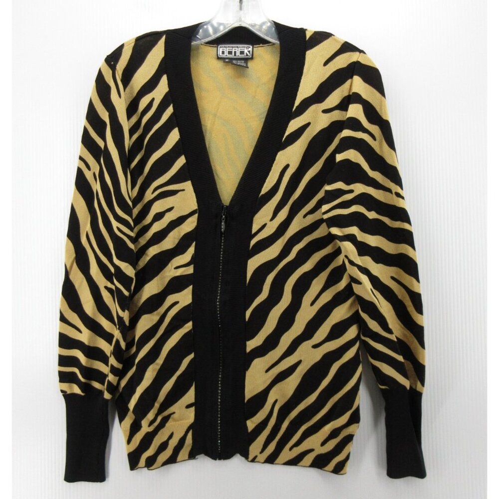 VINTAGE Berek Sweater Medium Cardigan Animal Print Full Zip Artsy